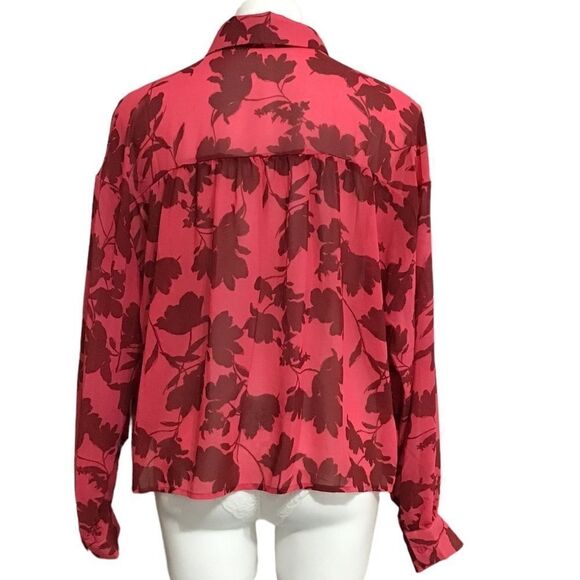 Lumiere Pink Blouse Floral Print Oversized Sheer New Size Large - Picture 3 of 12